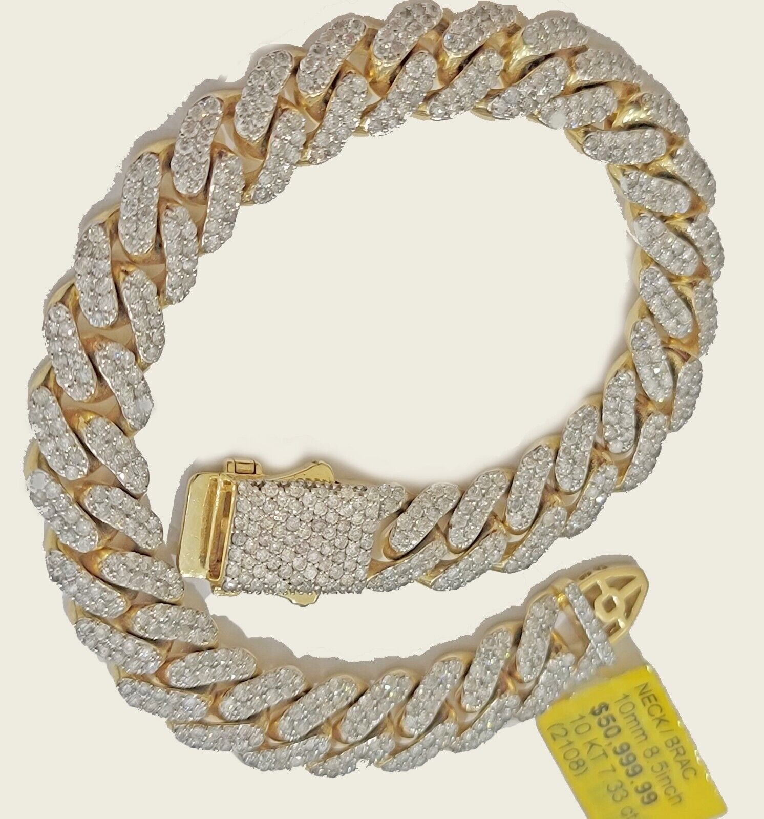 10k Yellow Gold Diamond Bracelet 10mm 7 CT Natural Diamonds Solid Miami cuban - GoldenLinQ