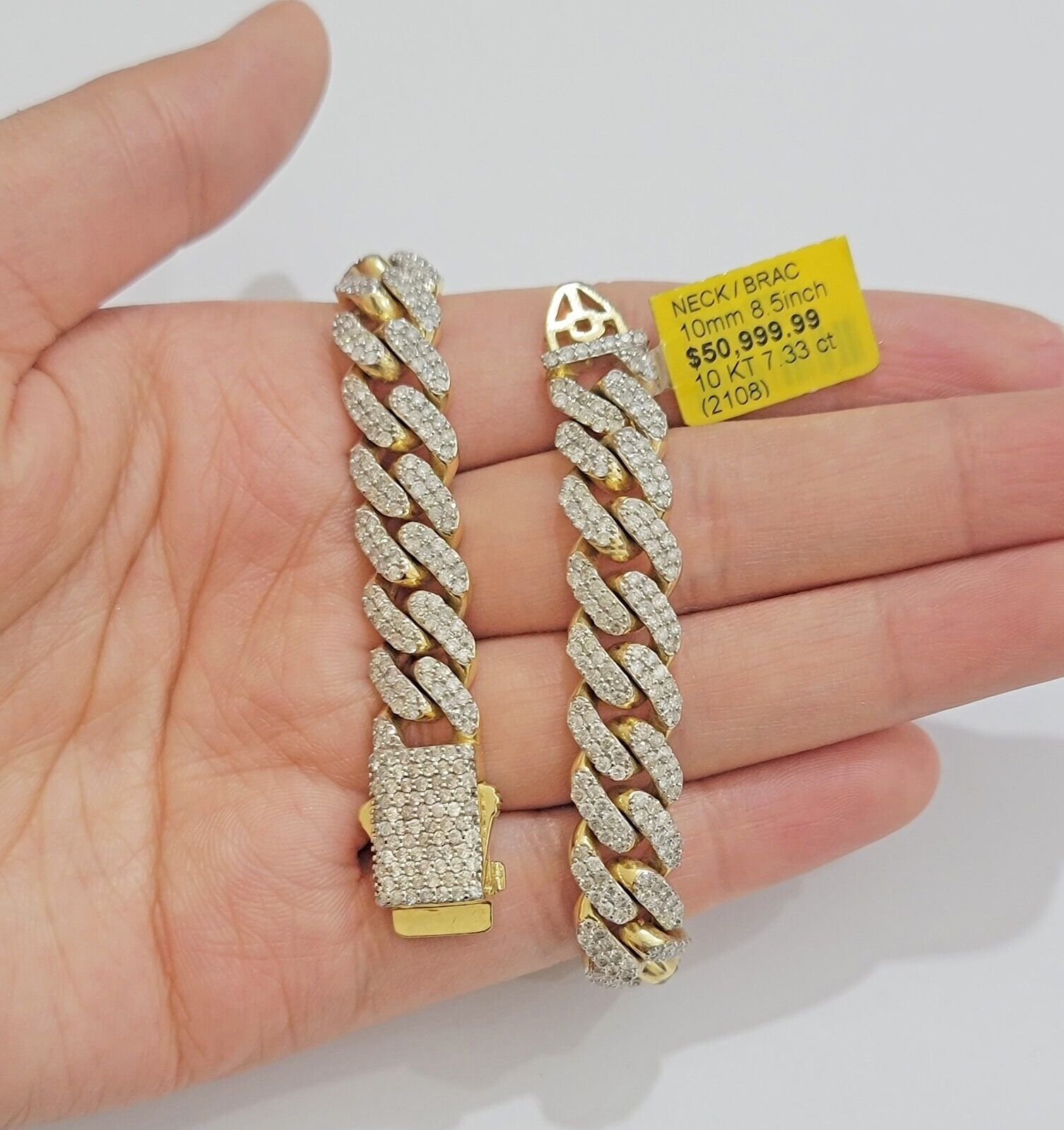 10k Yellow Gold Diamond Bracelet 10mm 7 CT Natural Diamonds Solid Miami cuban - GoldenLinQ