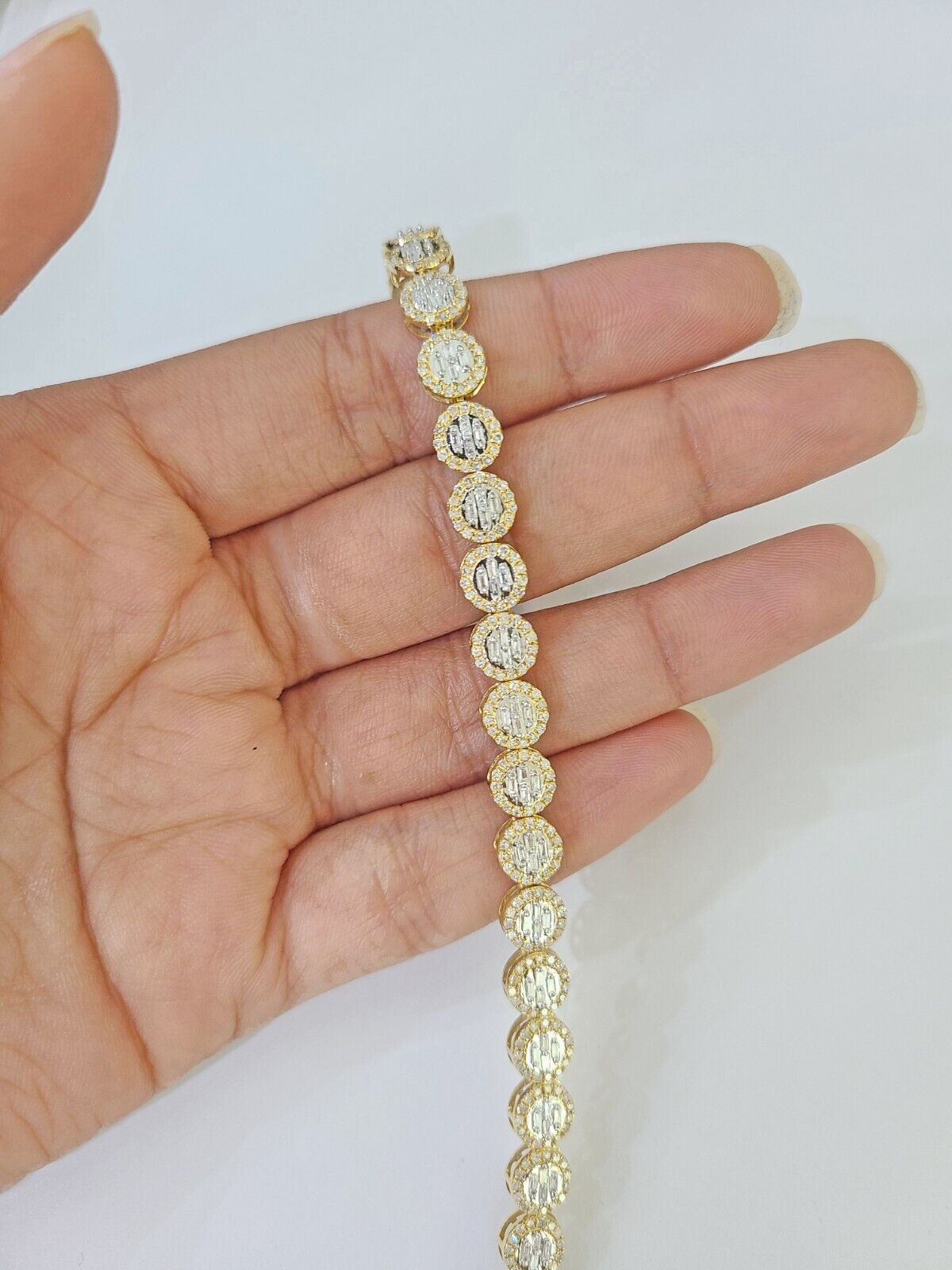 10K Yellow Gold Diamond Bracelet Women Ladies 7" REAL Genuine Gold - GoldenlinQ