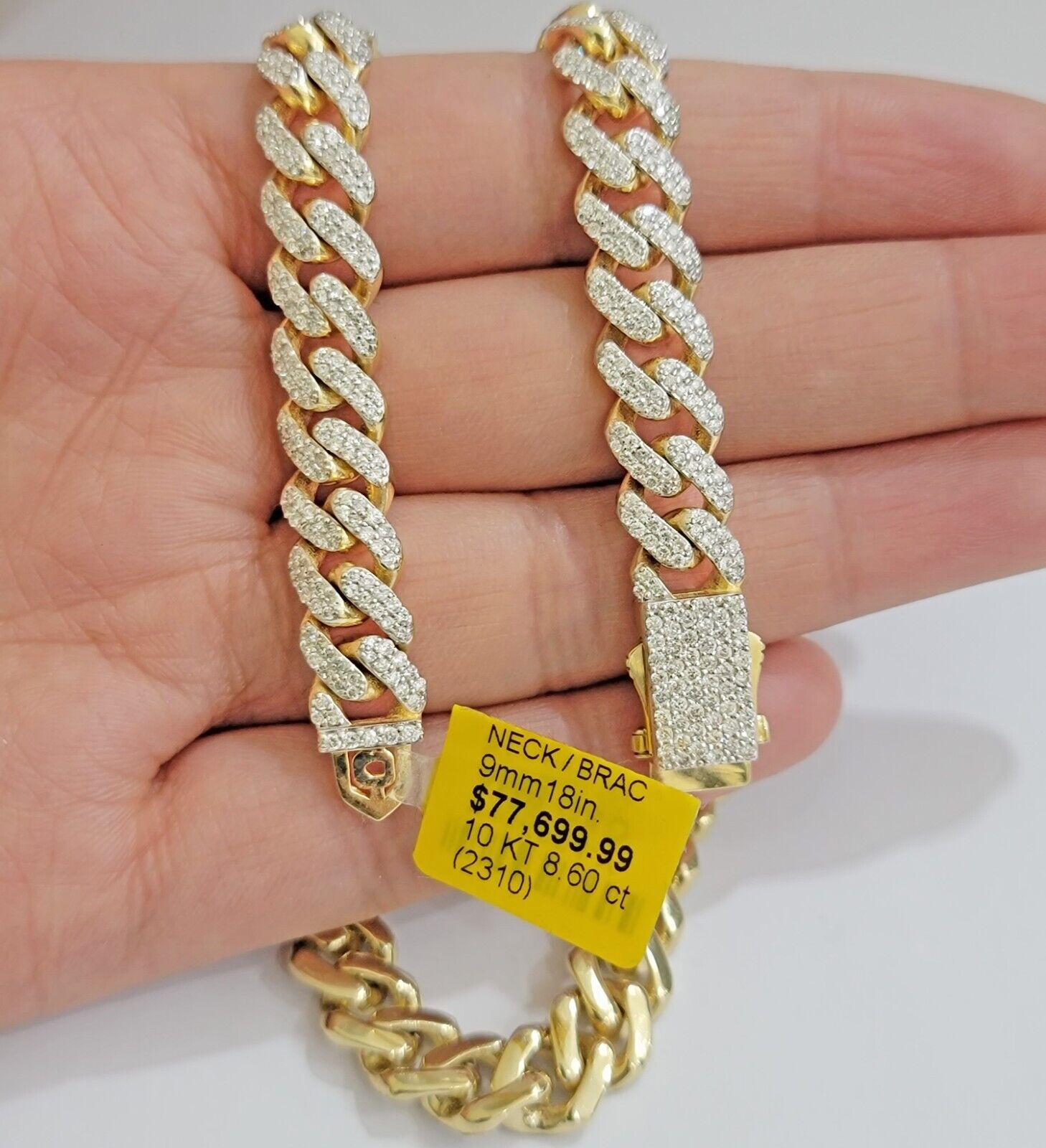 10k Yellow Gold Diamond Chain 18 Inch Necklace 9mm REAL 8.50 CT Dia, MENS CHOKER - GoldenLinQ