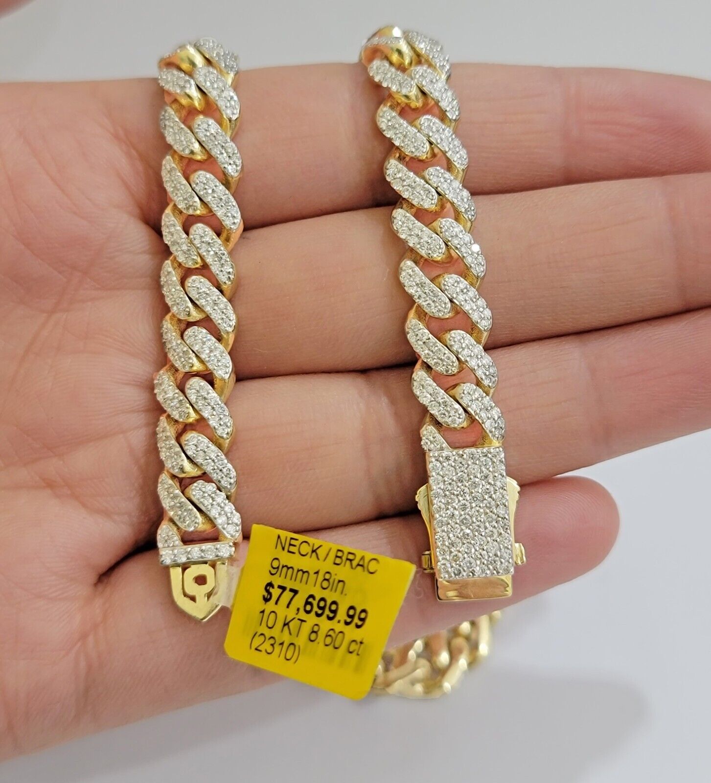 10k Yellow Gold Diamond Chain 18 Inch Necklace 9mm REAL 8.50 CT Dia, MENS CHOKER - GoldenLinQ