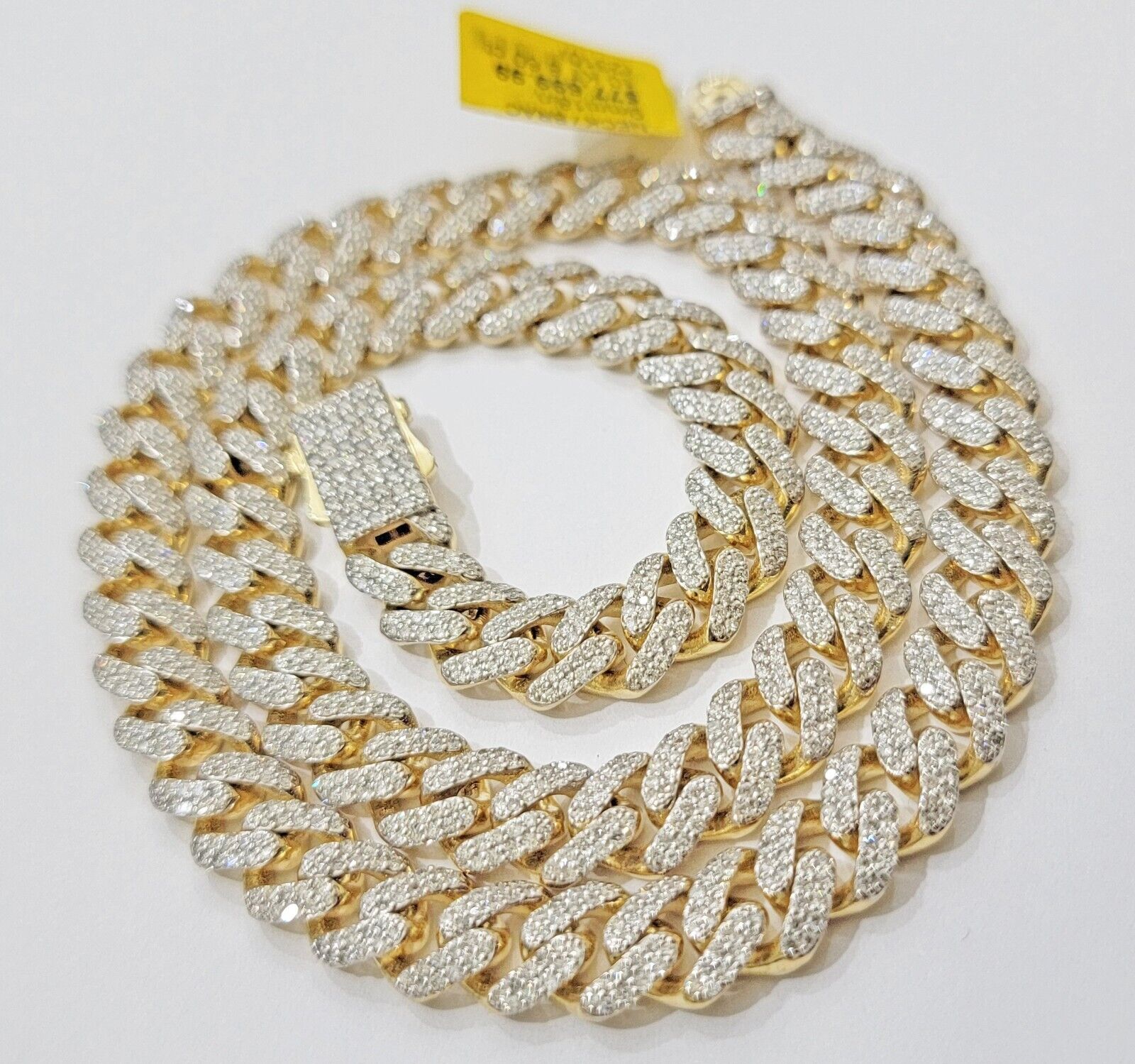 10k Yellow Gold Diamond Chain 18 Inch Necklace 9mm REAL 8.50 CT Dia, MENS CHOKER - GoldenLinQ