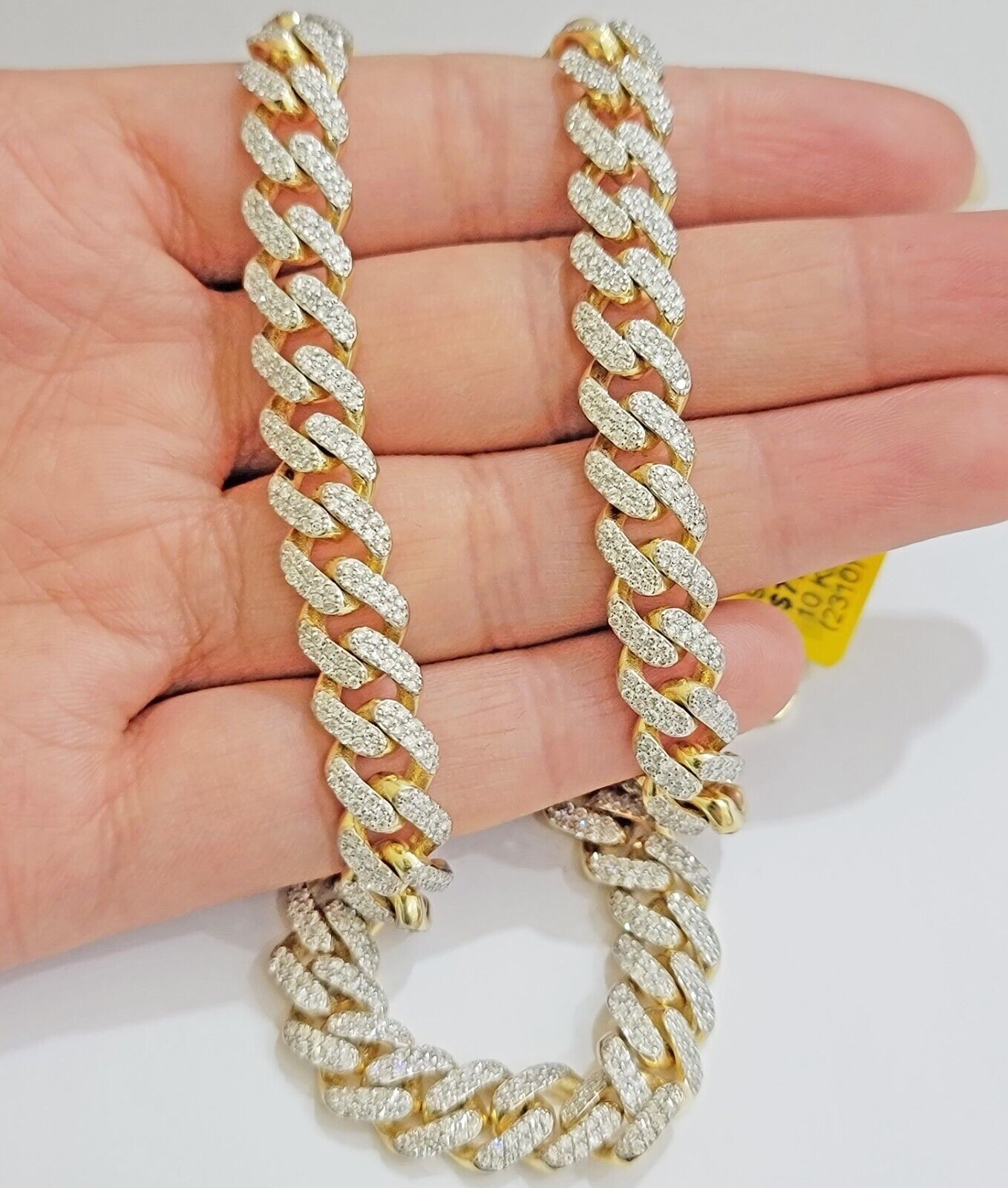 10k Yellow Gold Diamond Chain 18 Inch Necklace 9mm REAL 8.50 CT Dia, MENS CHOKER - GoldenLinQ
