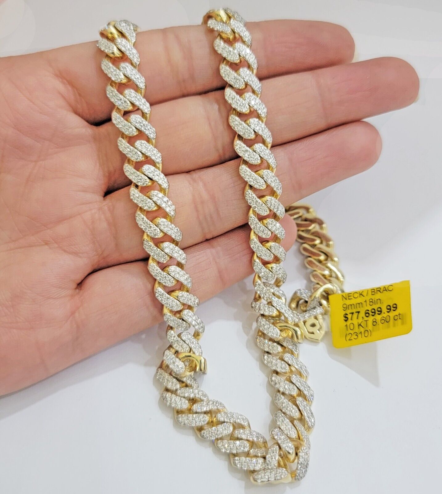 10k Yellow Gold Diamond Chain 18 Inch Necklace 9mm REAL 8.50 CT Dia, MENS CHOKER - GoldenLinQ