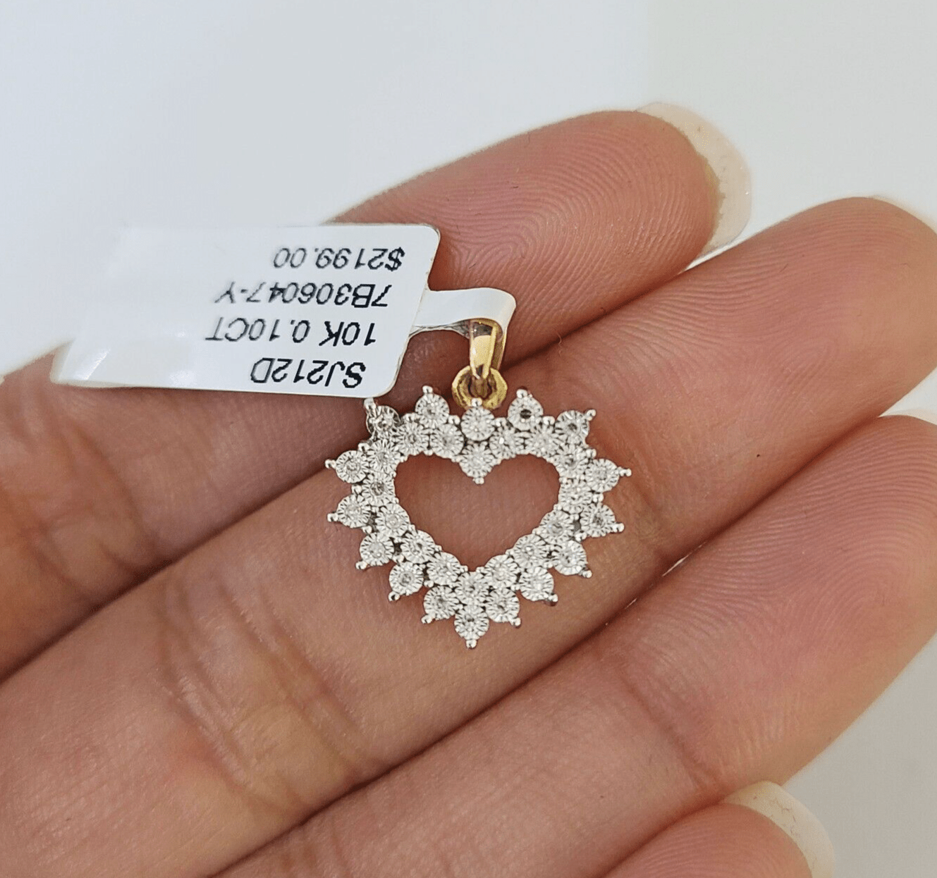 10K Yellow Gold Diamond Heart Charm Real Women Pendant Genuine - GoldenlinQ