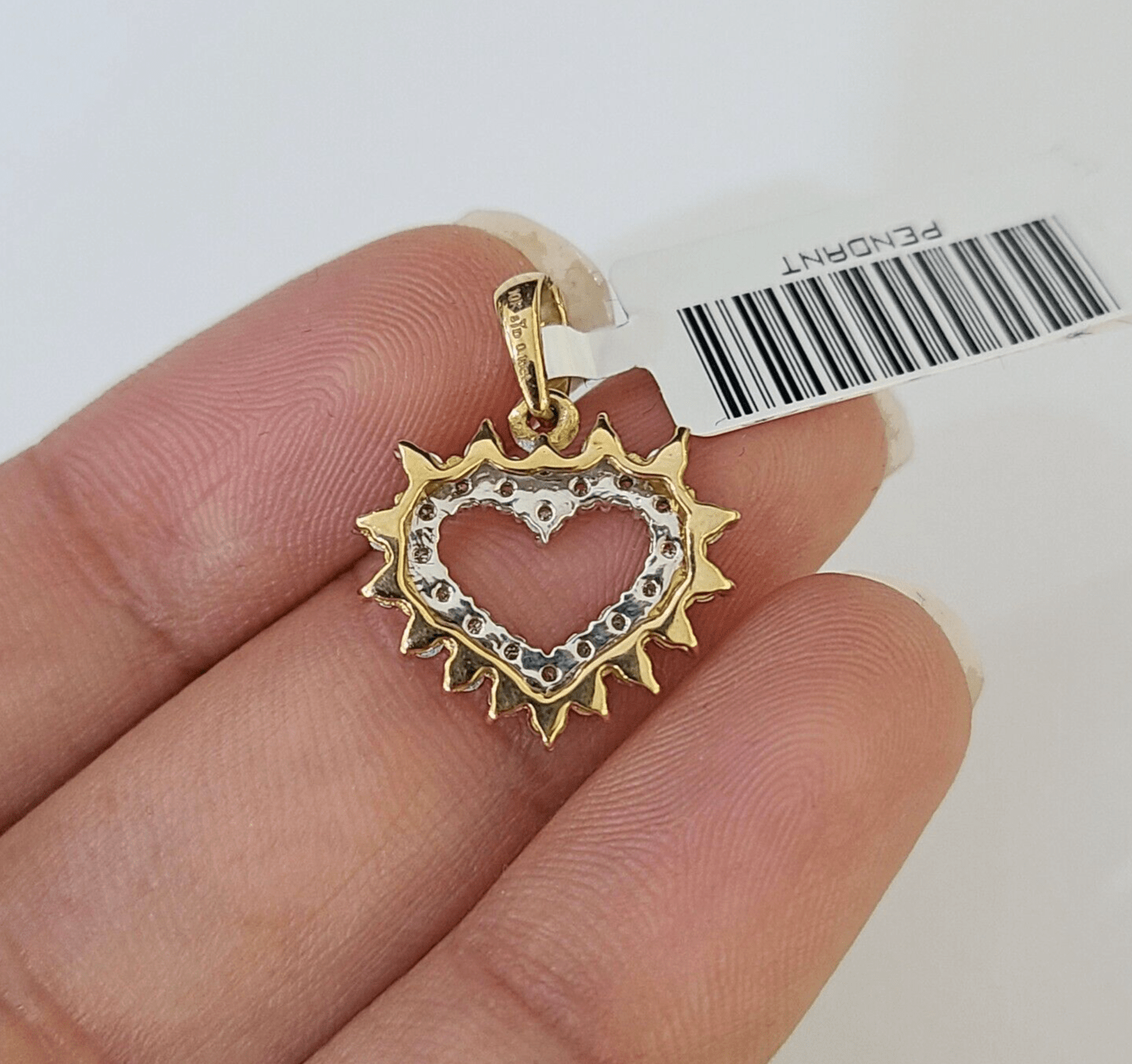 10K Yellow Gold Diamond Heart Charm Real Women Pendant Genuine - GoldenlinQ