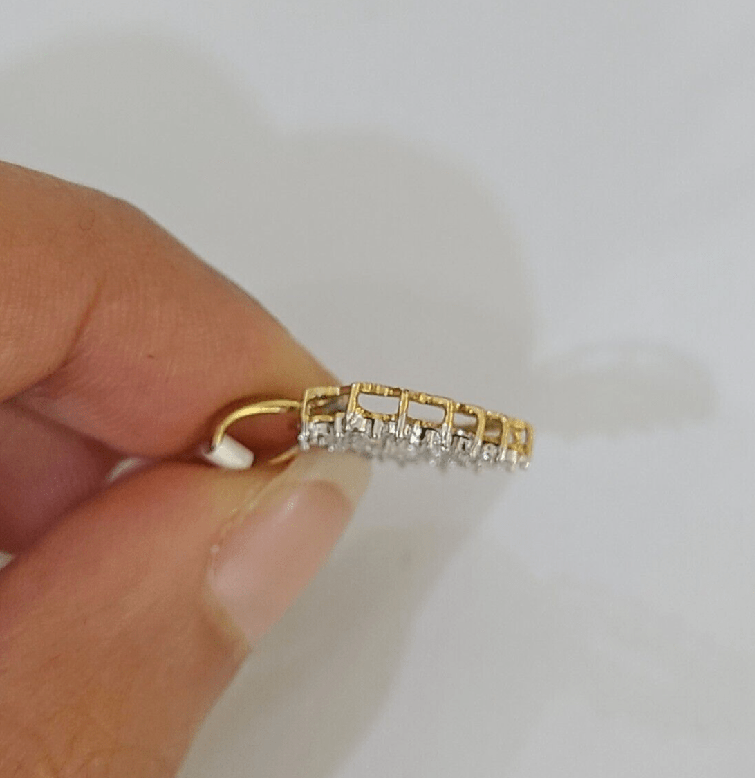 10K Yellow Gold Diamond Heart Charm Real Women Pendant Genuine - GoldenlinQ