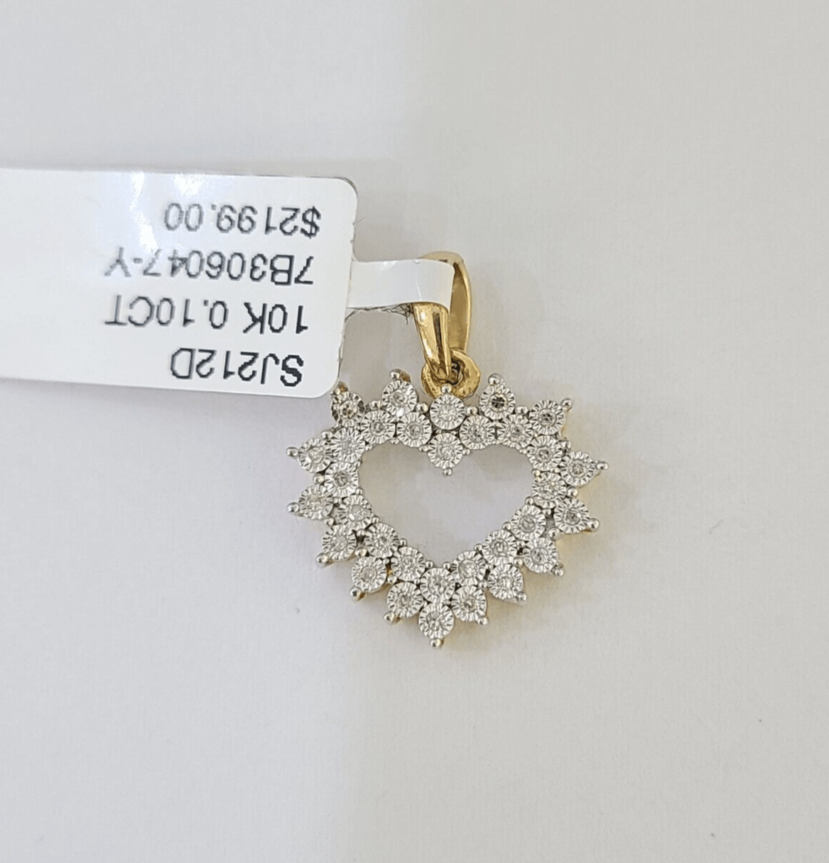 10K Yellow Gold Diamond Heart Charm Real Women Pendant Genuine - GoldenlinQ