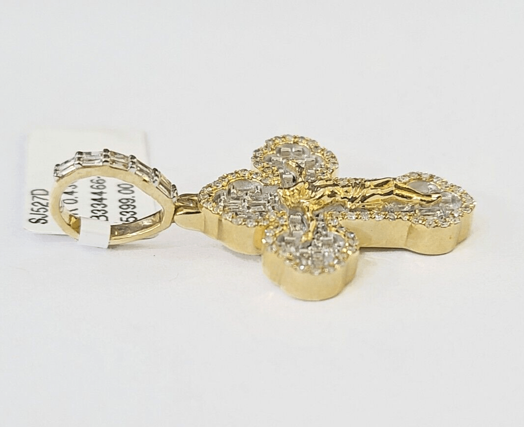 10k Yellow Gold Diamond Jesus Cross Charm Pendant Genuine Diamond Real - GoldenlinQ