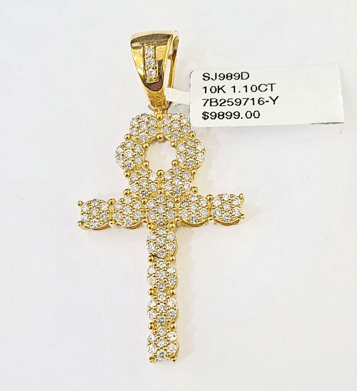 10k Yellow Gold Diamond Jesus Cross Charm Pendant Genuine Diamond Real - GoldenlinQ