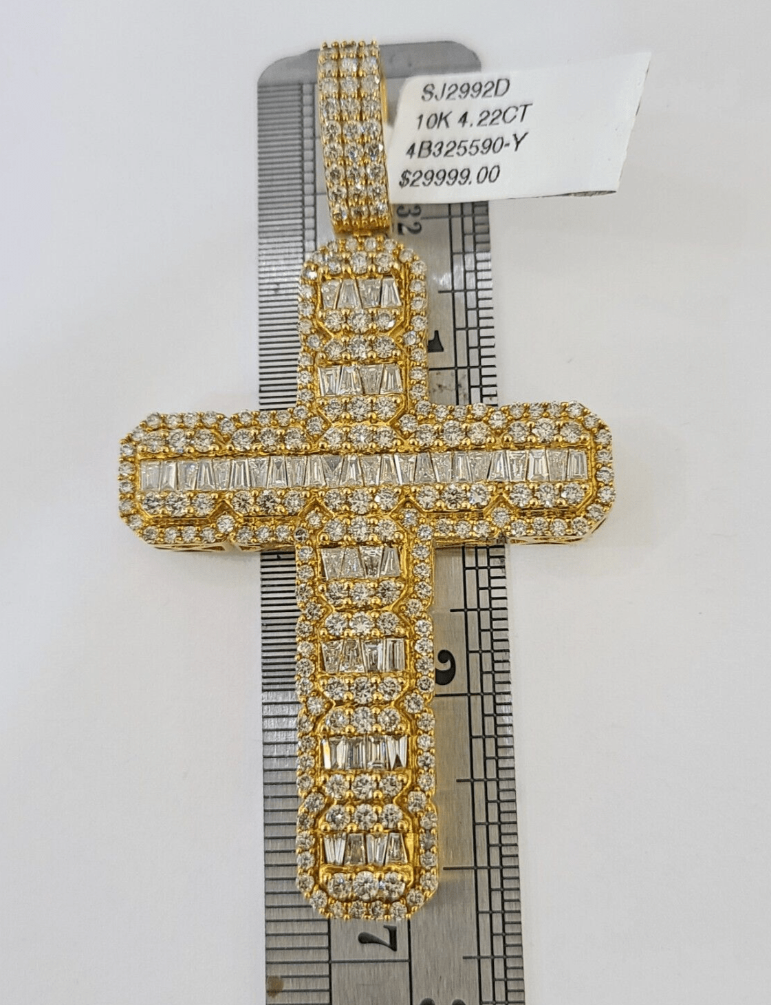 10k Yellow Gold Diamond Jesus Cross Charm Pendant Genuine Diamond Real - GoldenlinQ