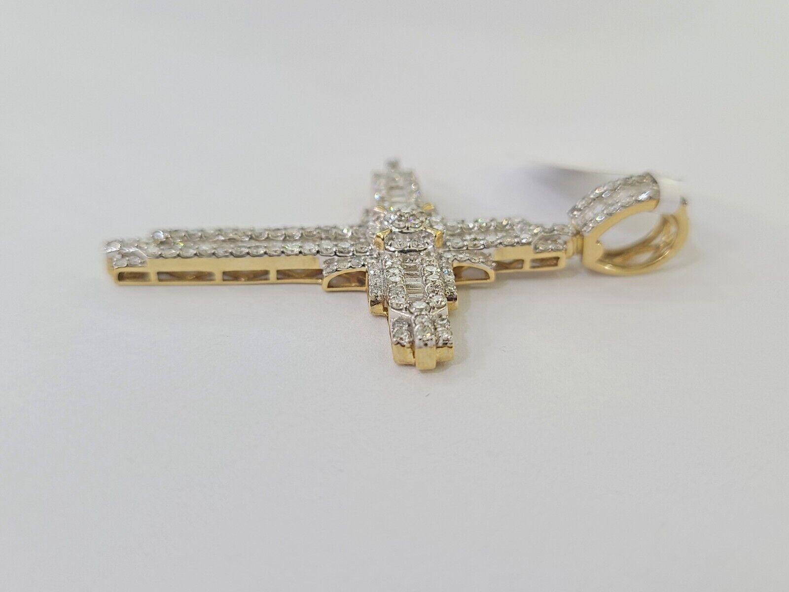 10k Yellow Gold Diamond Jesus Cross Charm Pendant Genuine Diamond Real - GoldenlinQ