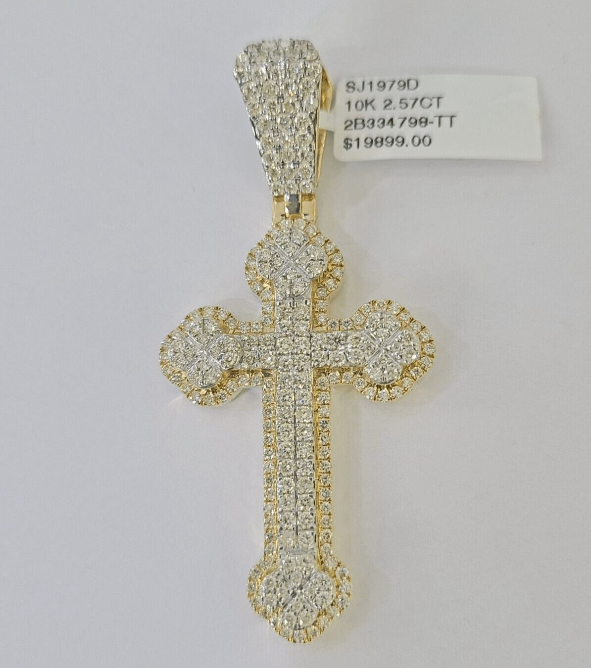 10k Yellow Gold Diamond Jesus Cross Charm Pendant Genuine Diamond Real - GoldenlinQ