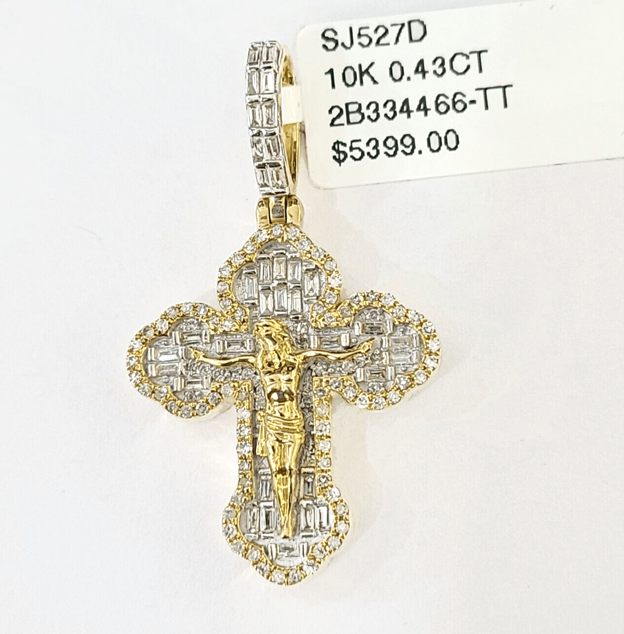10k Yellow Gold Diamond Jesus Cross Charm Pendant Genuine Diamond Real - GoldenlinQ