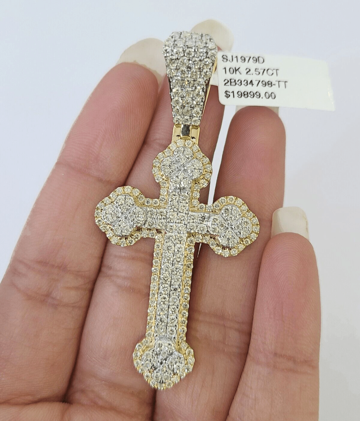 10k Yellow Gold Diamond Jesus Cross Charm Pendant Genuine Diamond Real - GoldenlinQ