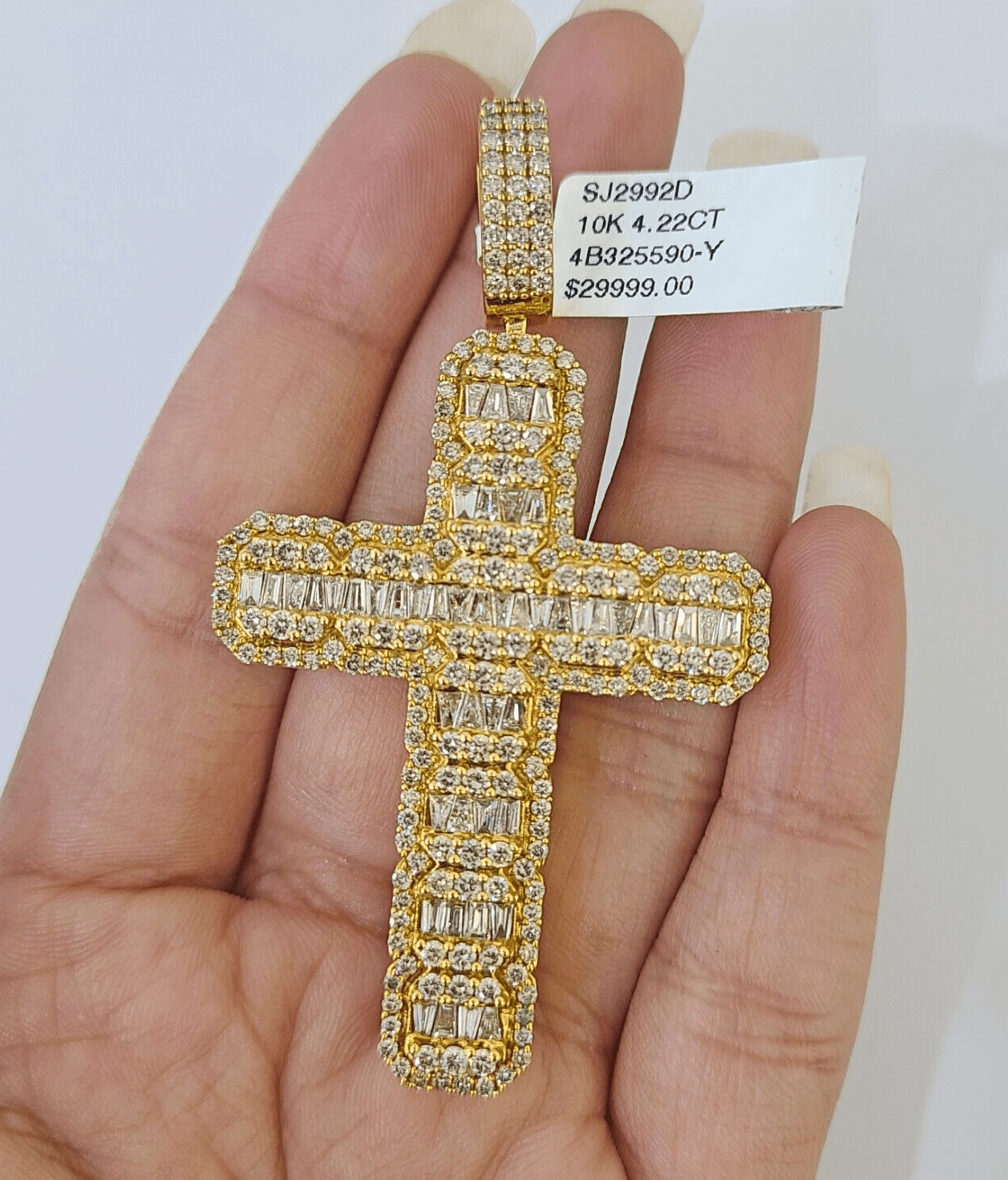 10k Yellow Gold Diamond Jesus Cross Charm Pendant Genuine Diamond Real - GoldenlinQ
