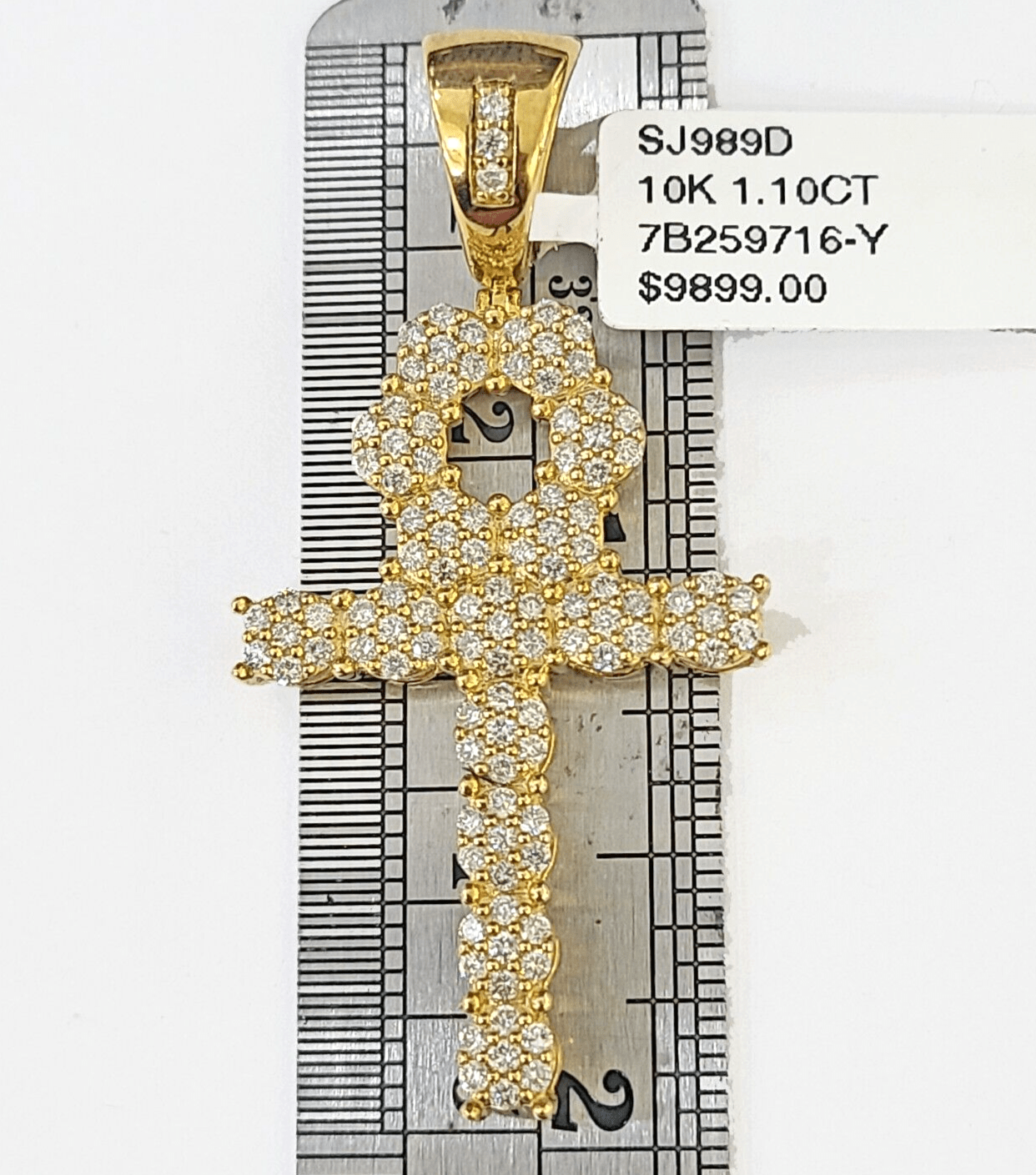 10k Yellow Gold Diamond Jesus Cross Charm Pendant Genuine Diamond Real - GoldenlinQ