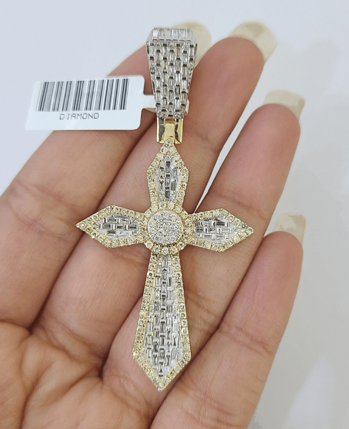 10k Yellow Gold Diamond Jesus Cross Charm Pendant Genuine Diamond Real - GoldenlinQ
