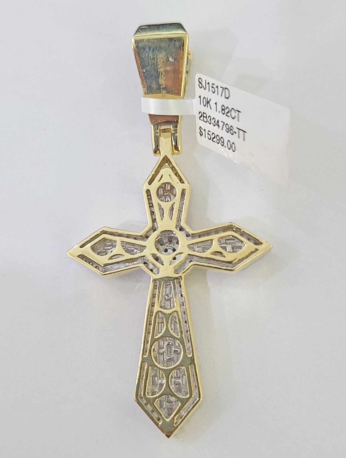 10k Yellow Gold Diamond Jesus Cross Charm Pendant Genuine Diamond Real - GoldenlinQ