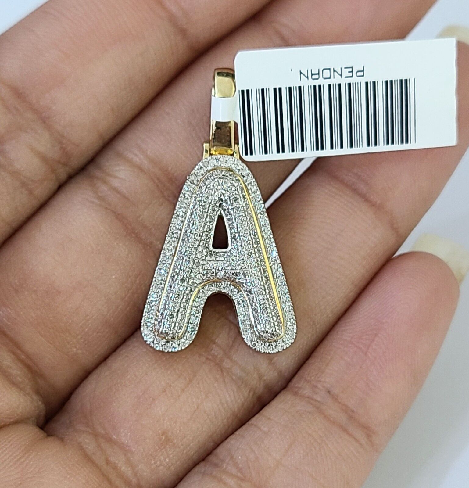 10k Yellow Gold Diamond Letter "A" Initial Alphabet Charm/Pendant Real Genuine - GoldenlinQ