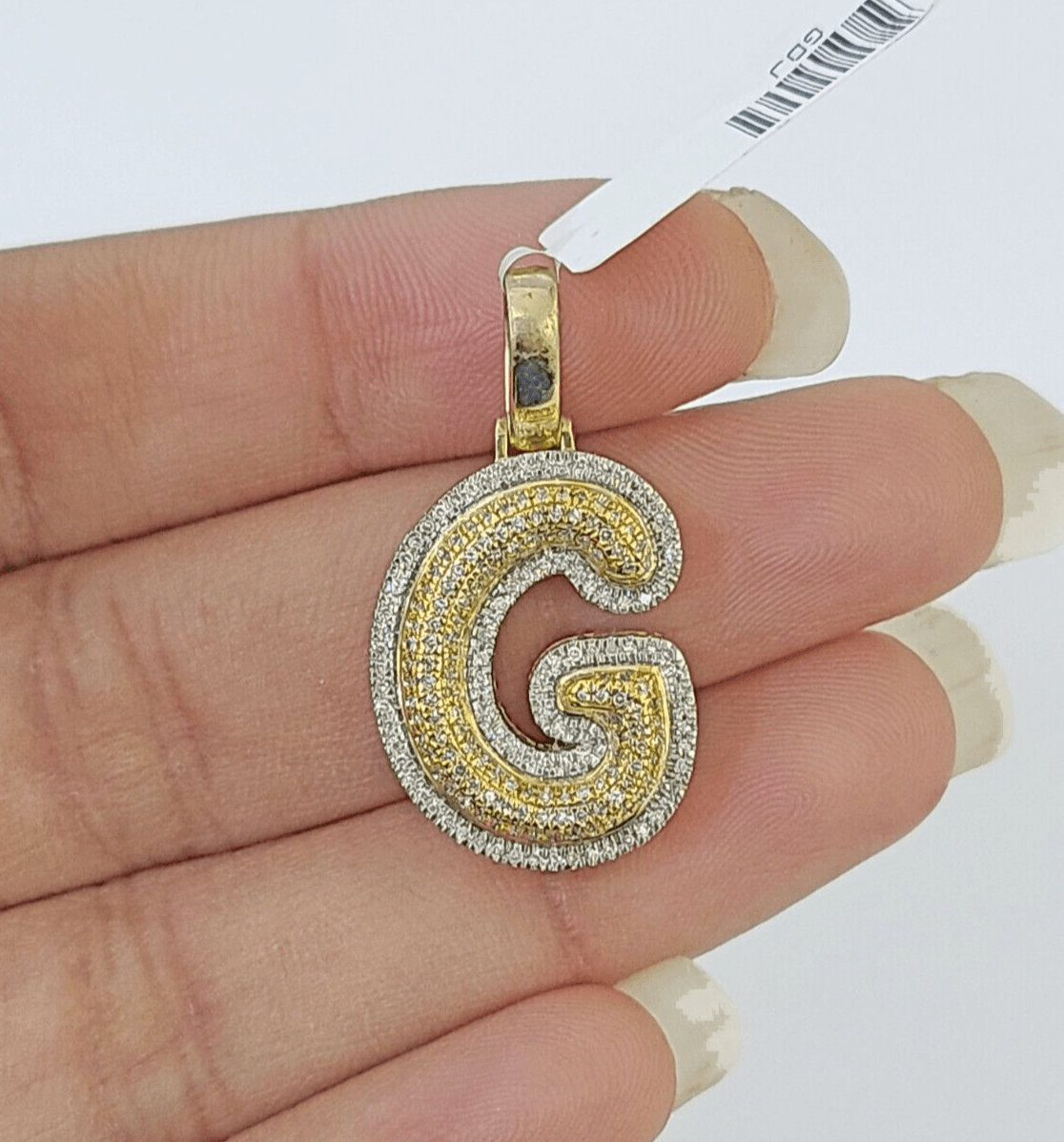 10k Yellow Gold Diamond Letter "G" Initial Alphabet Charm Pendant Real Genuine - GoldenlinQ
