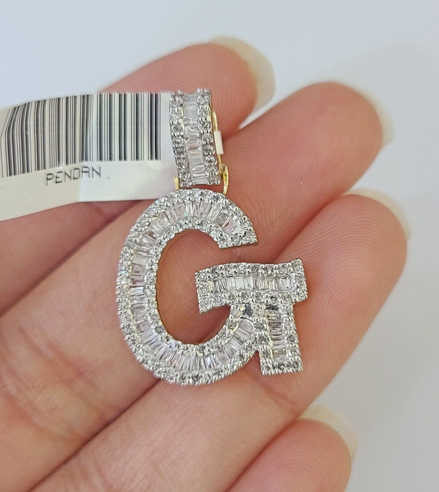 10k Yellow Gold Diamond Letter "G" Initial Alphabet Charm Pendant Real Genuine - GoldenlinQ