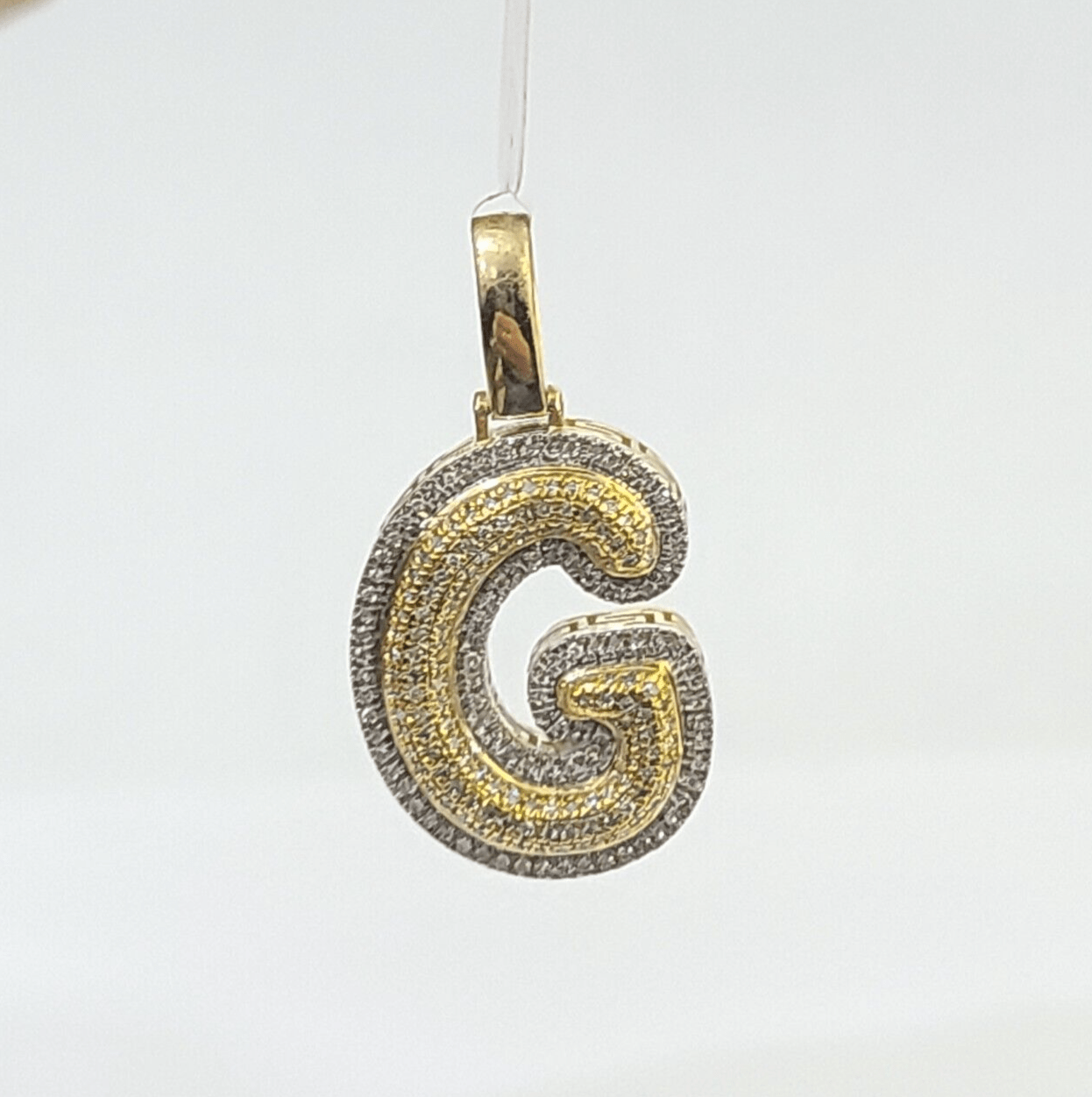 10k Yellow Gold Diamond Letter "G" Initial Alphabet Charm Pendant Real Genuine - GoldenlinQ
