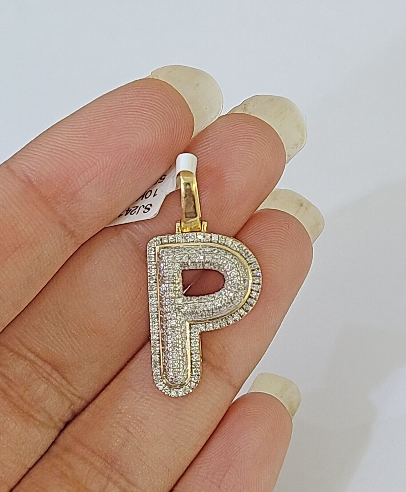 10k Yellow Gold Diamond Letter "P" Initial Alphabet Charm/Pendant Real Genuine - GoldenlinQ