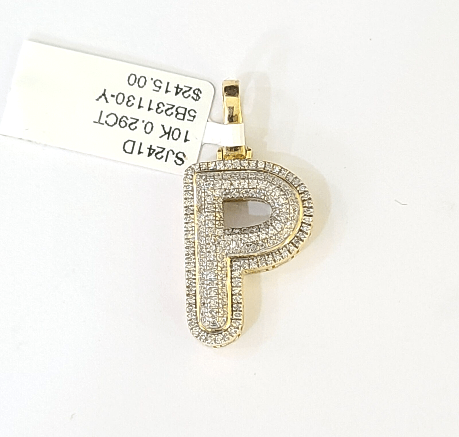 10k Yellow Gold Diamond Letter "P" Initial Alphabet Charm/Pendant Real Genuine - GoldenlinQ