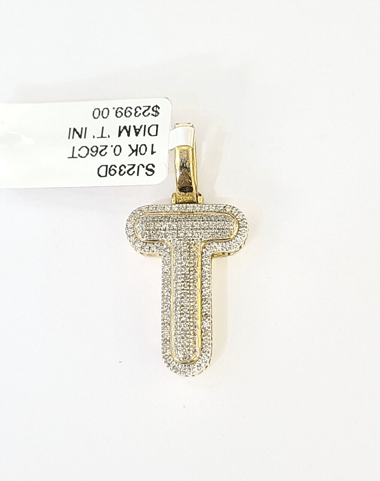 10k Yellow Gold Diamond Letter "T" Initial Alphabet Charm/Pendant Real Genuine - GoldenlinQ