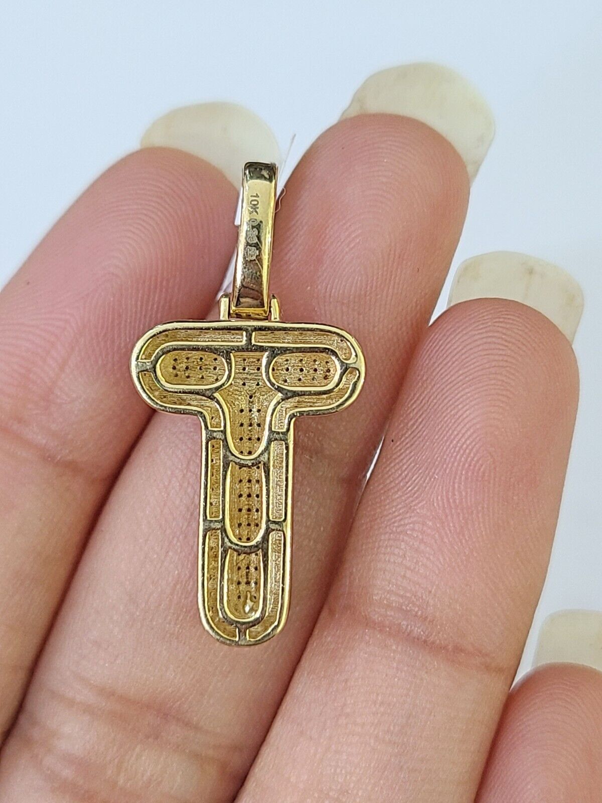 10k Yellow Gold Diamond Letter "T" Initial Alphabet Charm/Pendant Real Genuine - GoldenlinQ