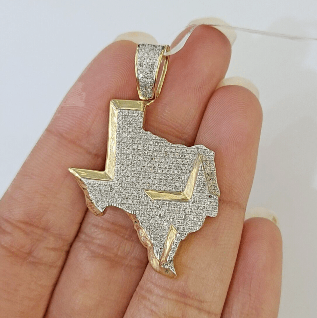 10k Yellow Gold Diamond Texas Map Charm Men Women Pendant Genuine 1.5" Real - GoldenlinQ