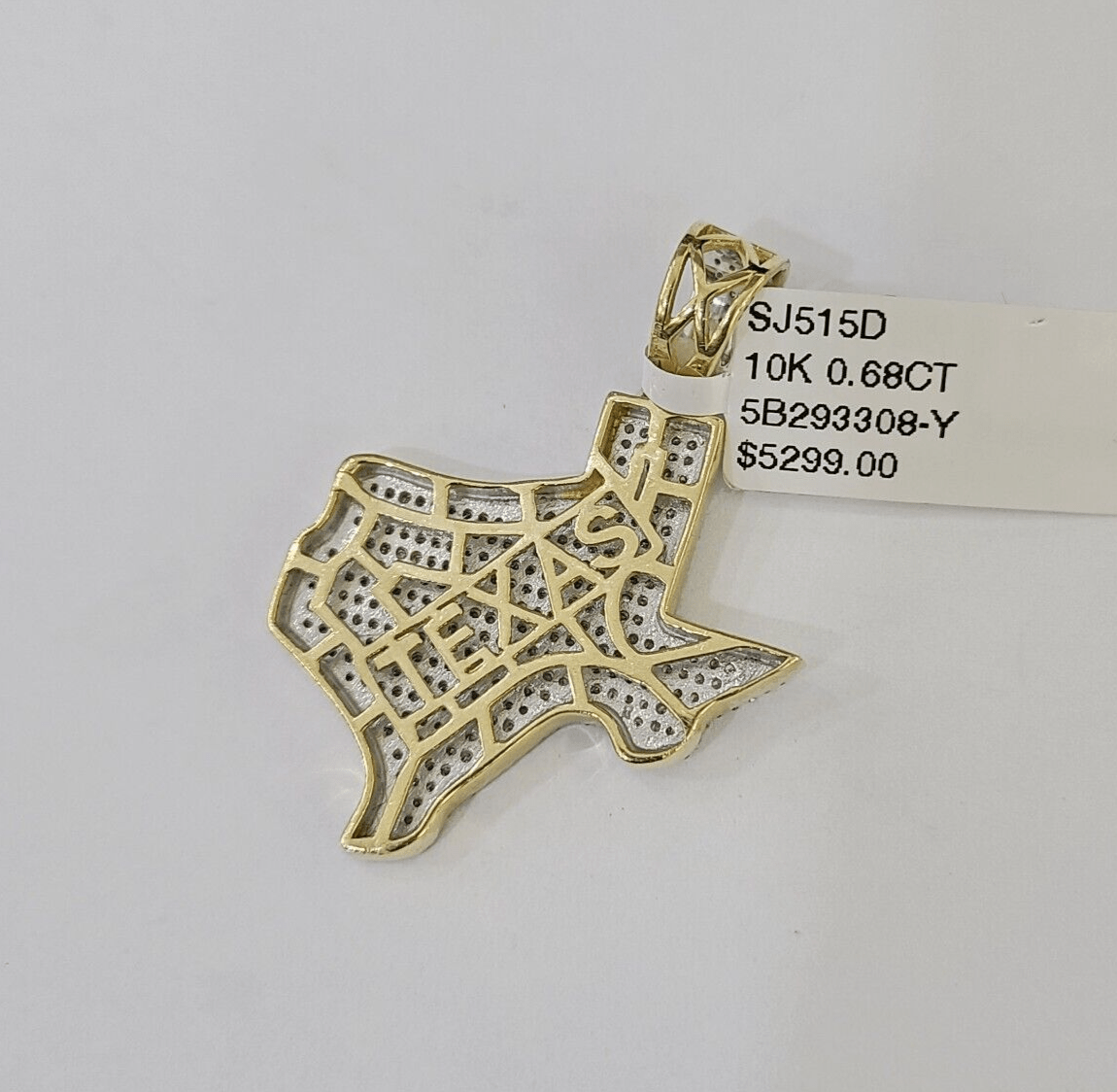 10k Yellow Gold Diamond Texas Map Charm Men Women Pendant Genuine 1.5" Real - GoldenlinQ