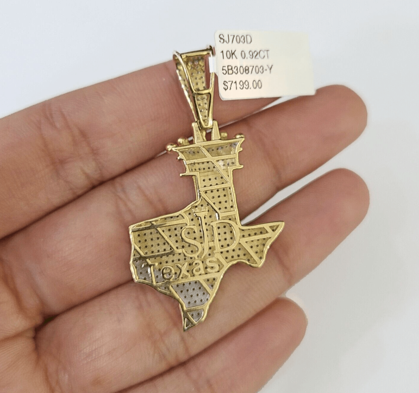 10k Yellow Gold Diamond Texas Map Charm Men Women Pendant Genuine 2" Real - GoldenlinQ