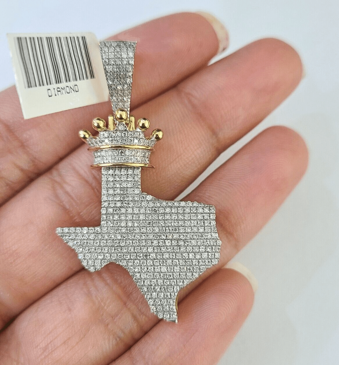 10k Yellow Gold Diamond Texas Map Charm Men Women Pendant Genuine 2" Real - GoldenlinQ