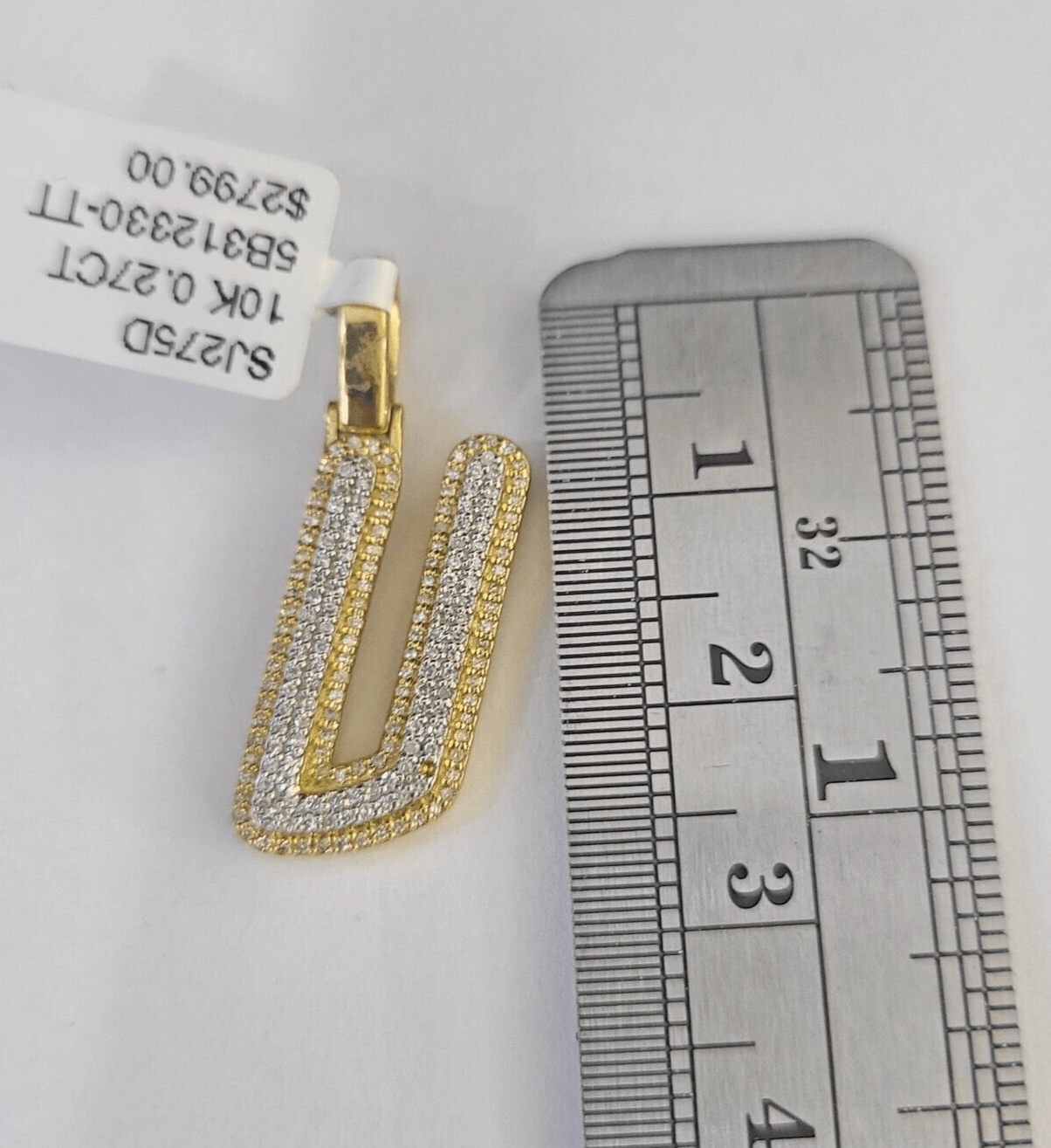 10k Yellow Gold Diamond U Charm Pendant Initial Alphabet Letter Real Genuine - GoldenlinQ