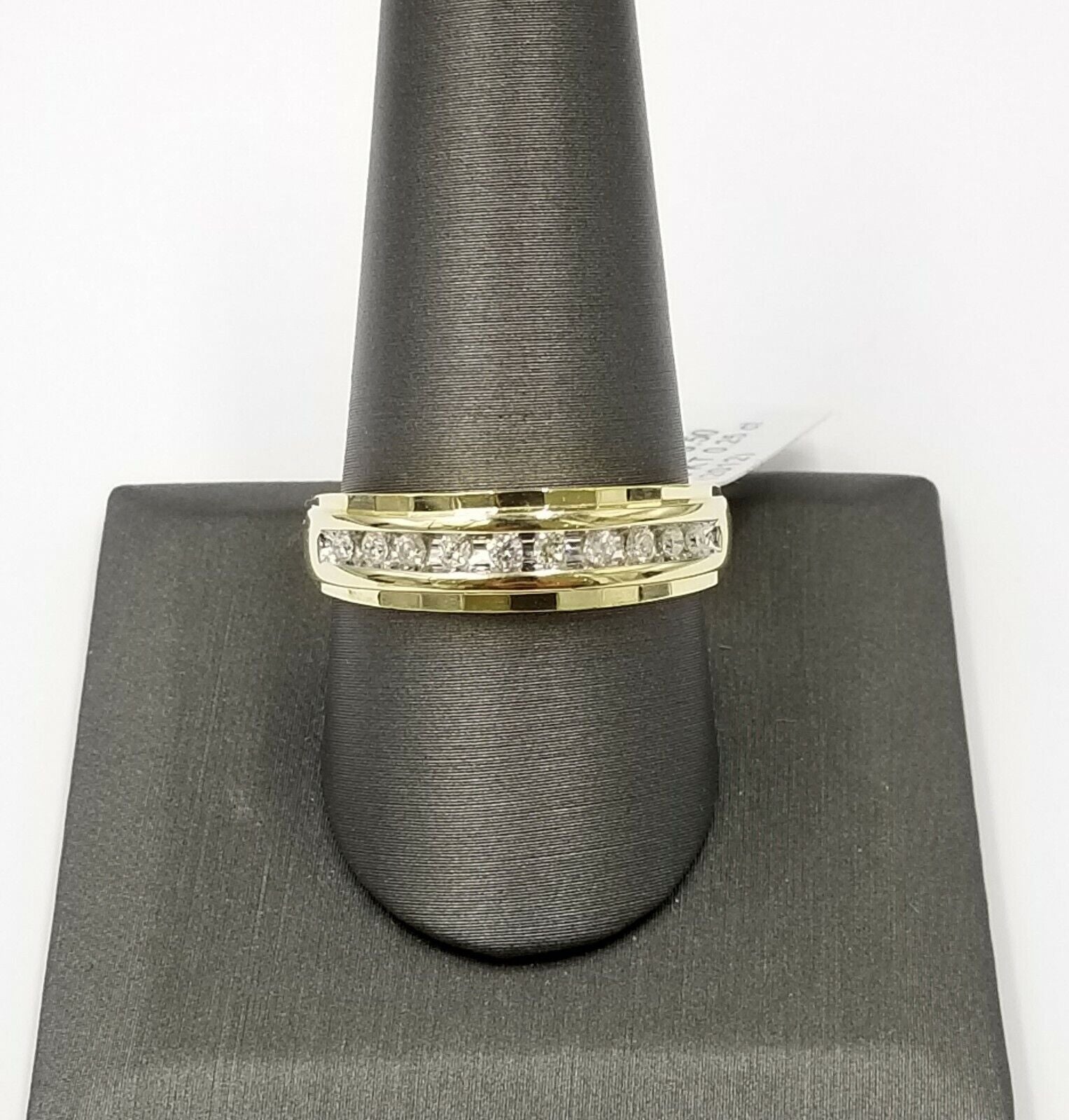 10K Yellow Gold Diamond Wedding Engagement Band Diamond Cut Ring Men - GoldenlinQ