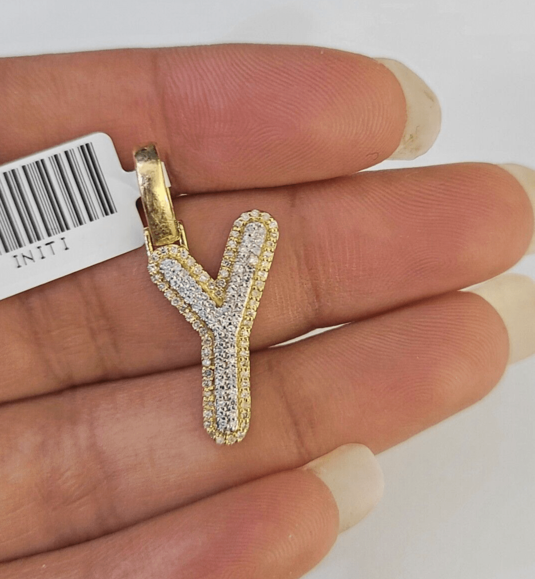 10k Yellow Gold Diamond Y Charm Pendant Initial Alphabet Letter Real Genuine - GoldenlinQ