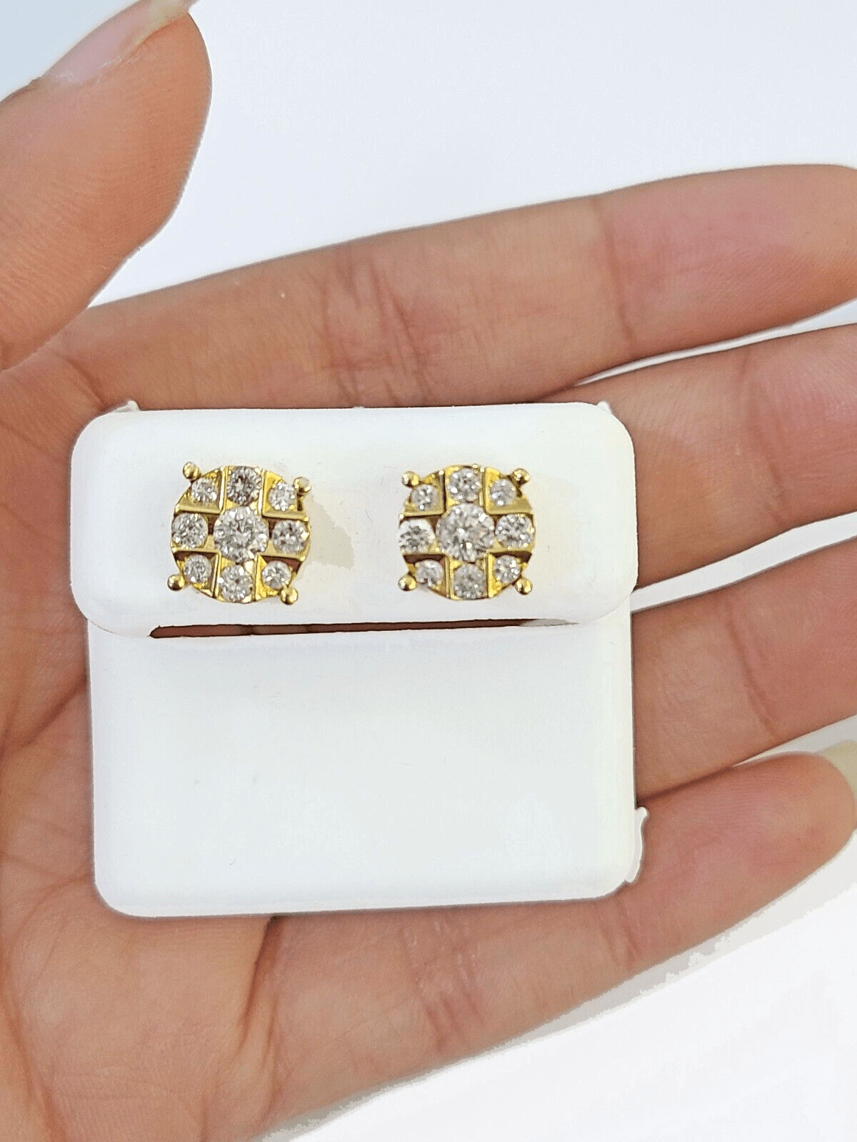 10k Yellow gold Earring with Real 0.99CT diamond screw - bag ,Women studs - GoldenlinQ