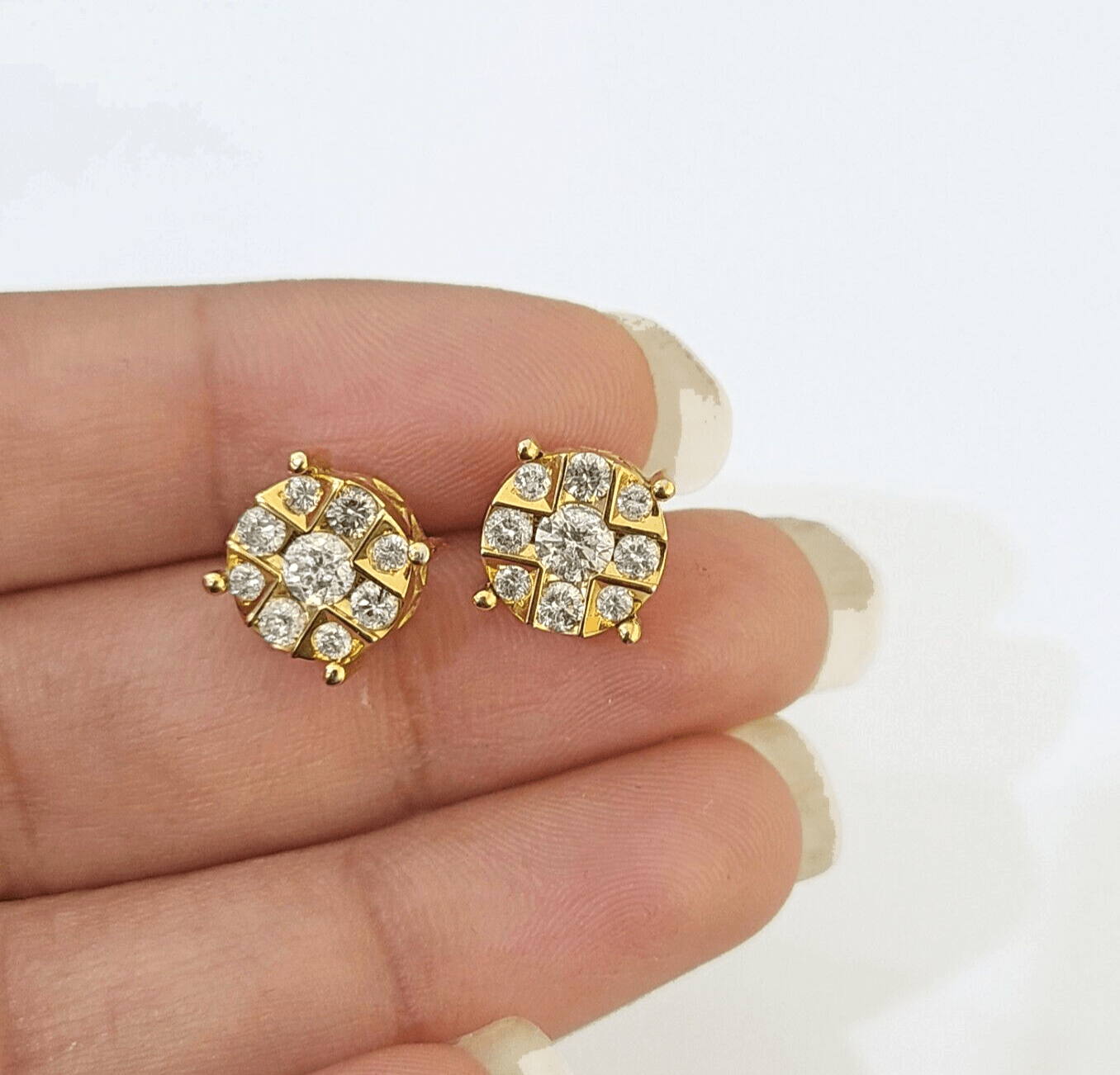 10k Yellow gold Earring with Real 0.99CT diamond screw - bag ,Women studs - GoldenlinQ