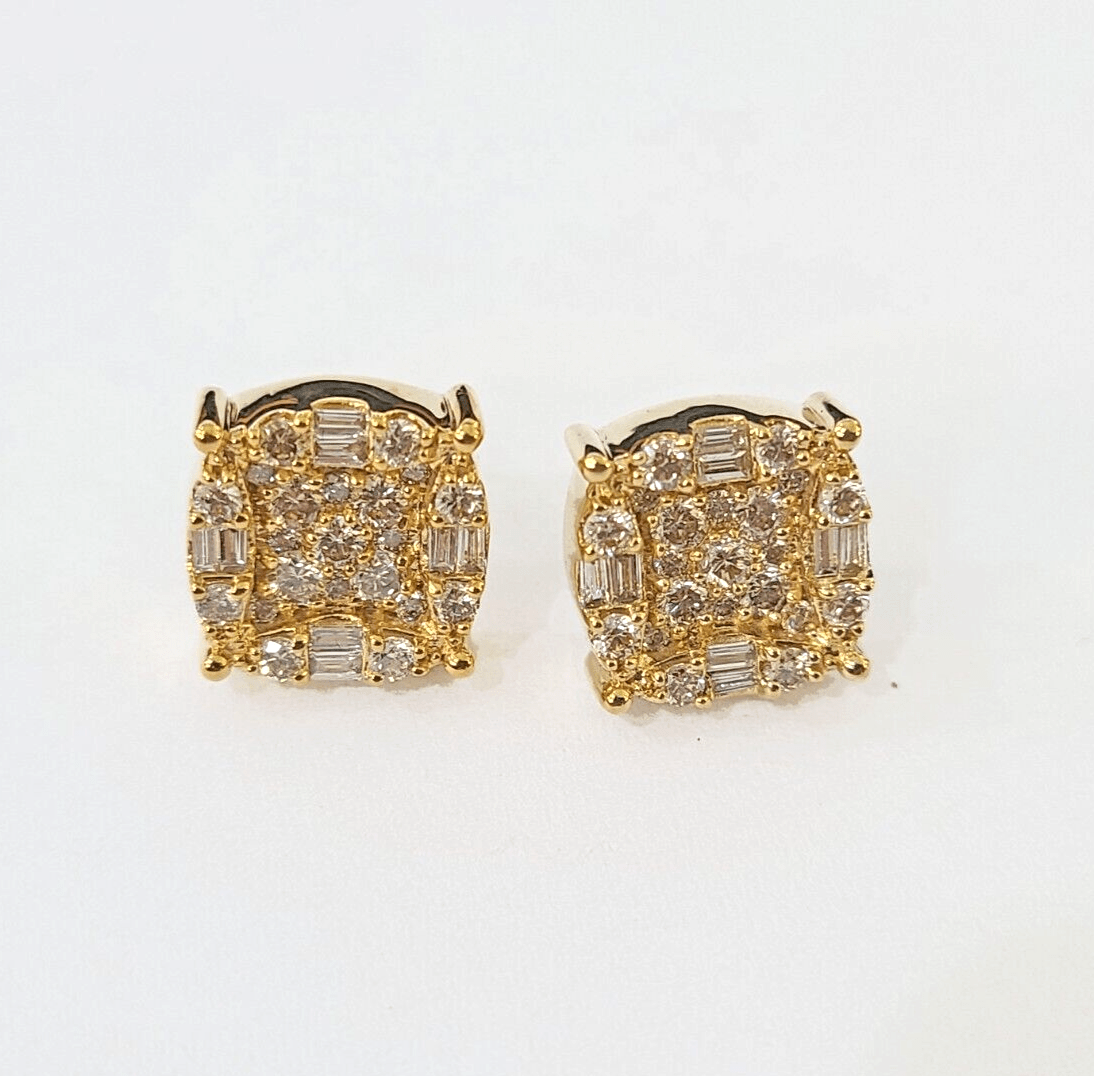 10k Yellow gold Flower Earrings Real Diamond screw - back Women Men studs - GoldenlinQ
