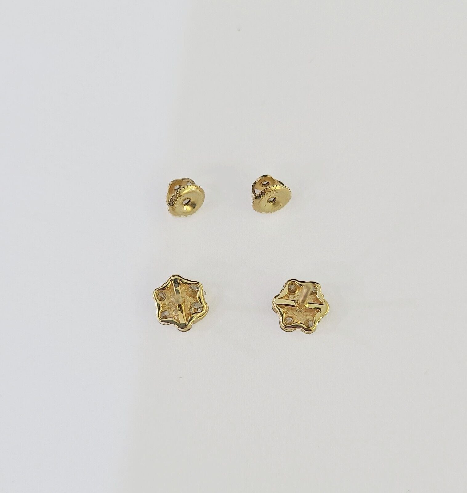 10k Yellow gold Flower Earrings Real Diamond screw - back Women Men studs - GoldenlinQ