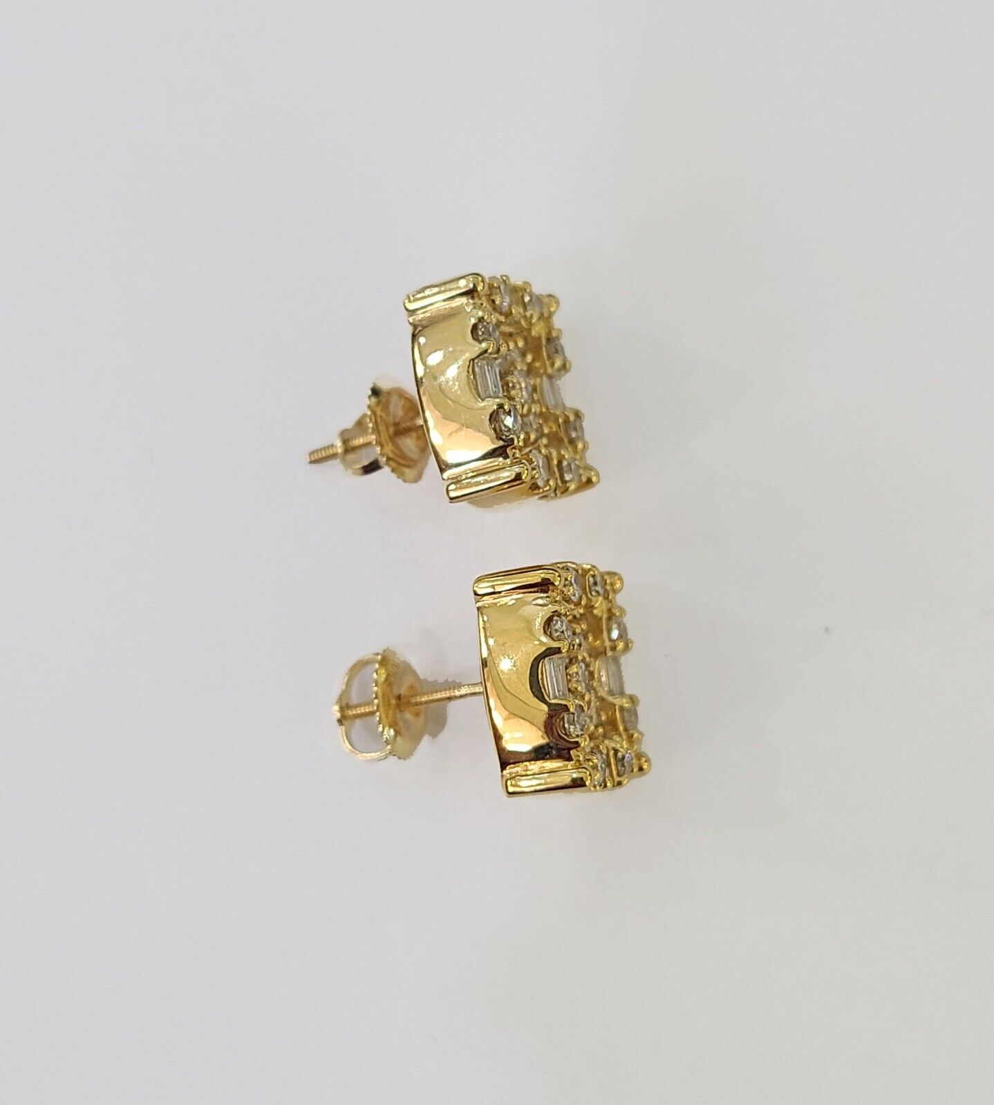 10k Yellow gold Flower Earrings Real Diamond screw - back Women Men studs - GoldenlinQ