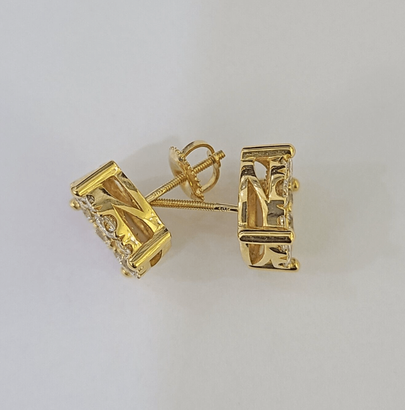 10k Yellow gold Flower Earrings Real Diamond screw - back Women Men studs - GoldenlinQ