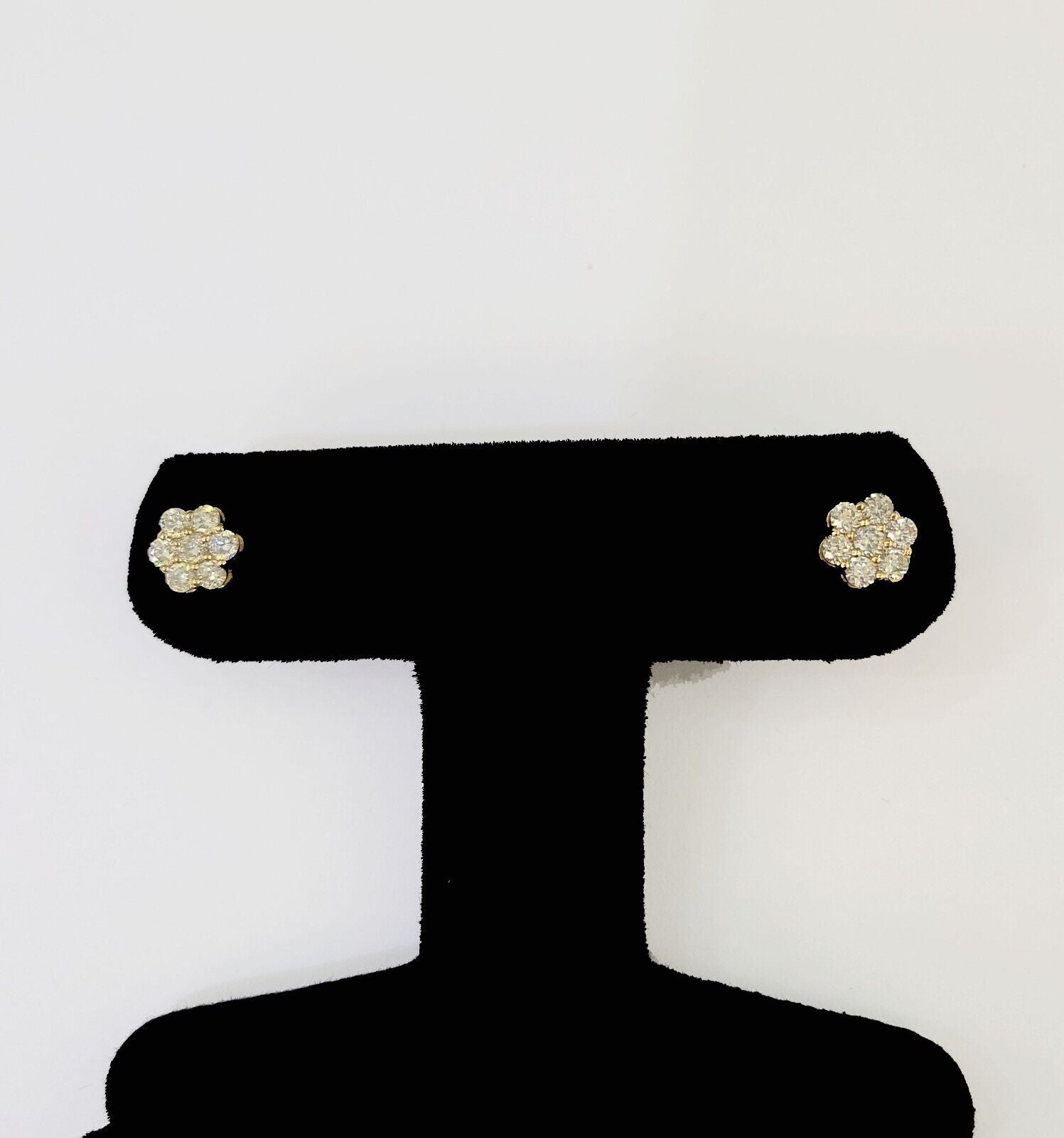 10k Yellow gold Flower Earrings Real Diamond screw - back Women Men studs - GoldenlinQ