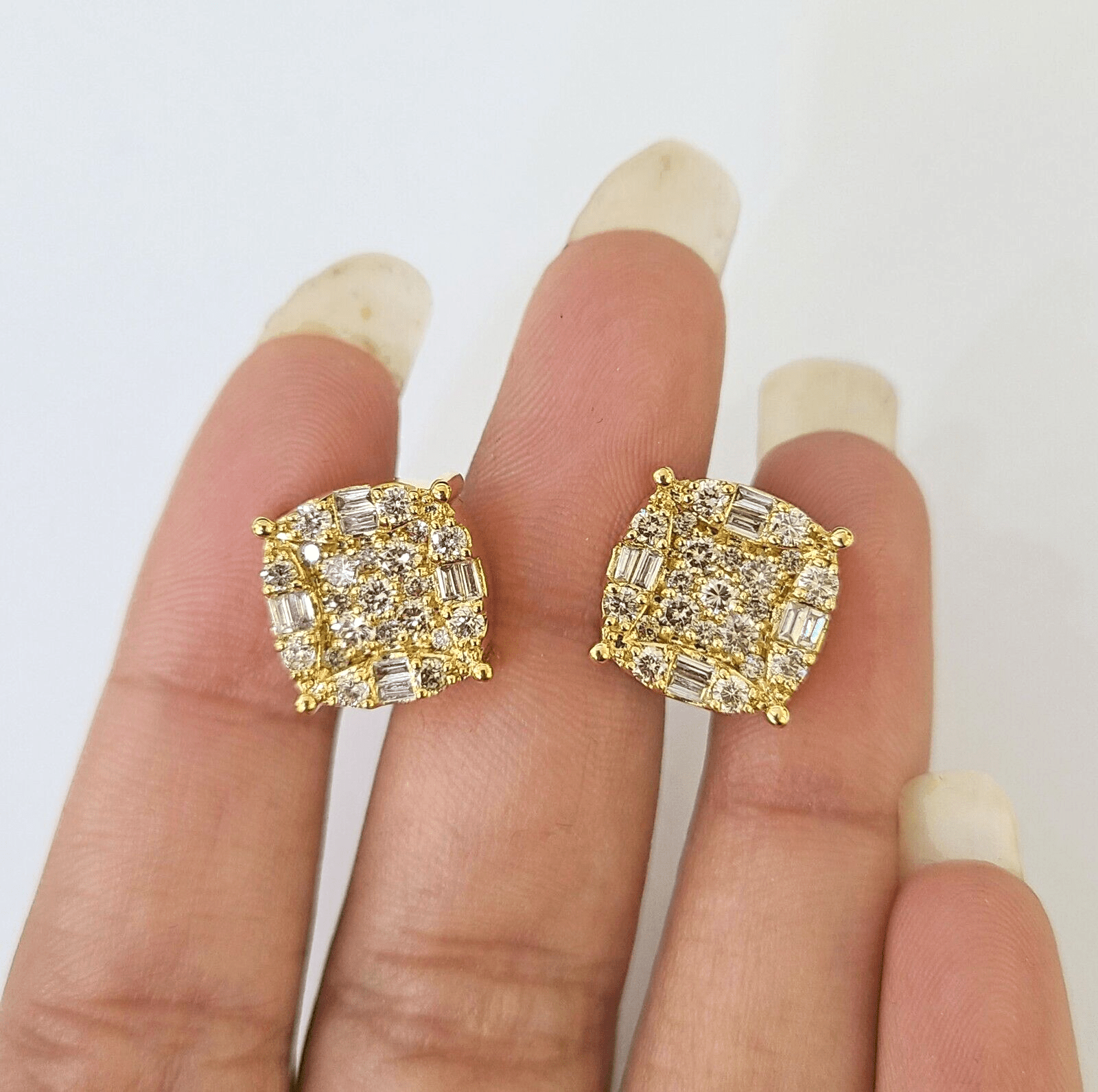 10k Yellow gold Flower Earrings Real Diamond screw - back Women Men studs - GoldenlinQ