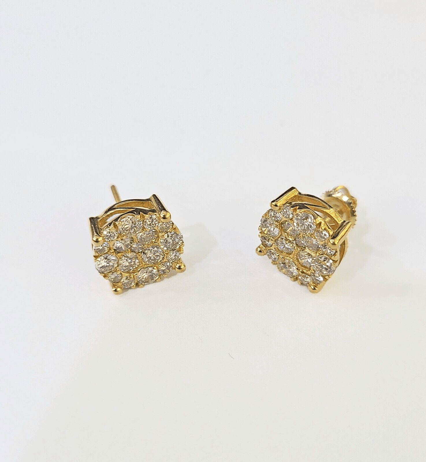 10k Yellow gold Flower Earrings Real Diamond screw - back Women Men studs - GoldenlinQ