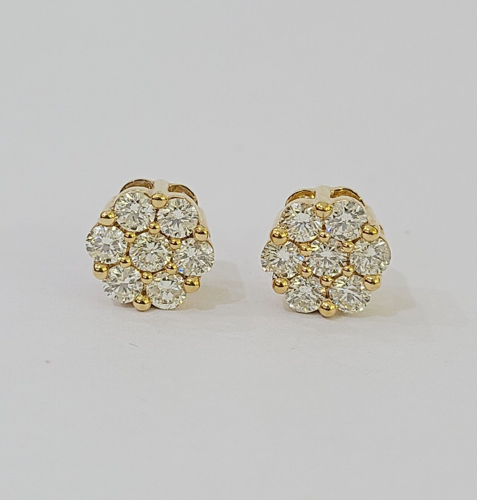 10k Yellow gold Flower Earrings Real Diamond screw - back Women Men studs - GoldenlinQ