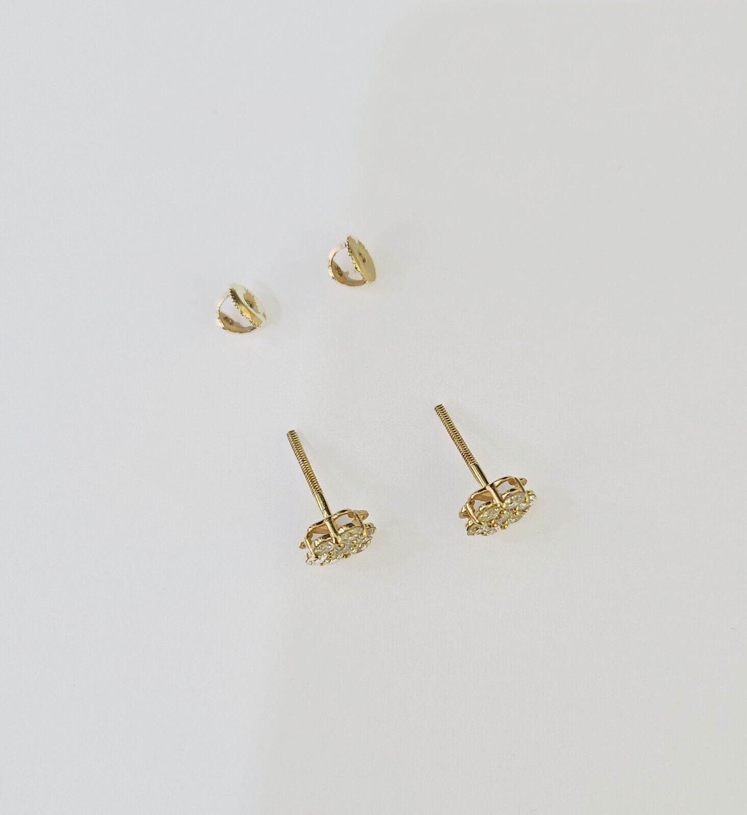 10k Yellow gold Flower Earrings Real Diamond screw - back Women Men studs - GoldenlinQ