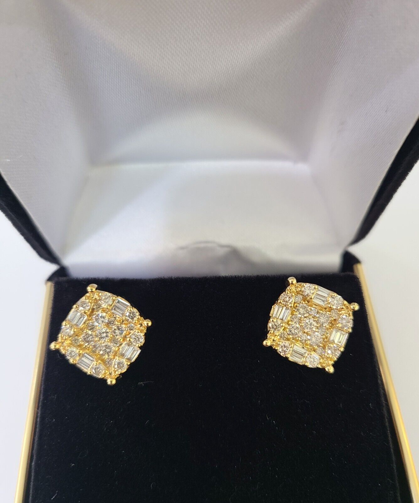 10k Yellow gold Flower Earrings Real Diamond screw - back Women Men studs - GoldenlinQ